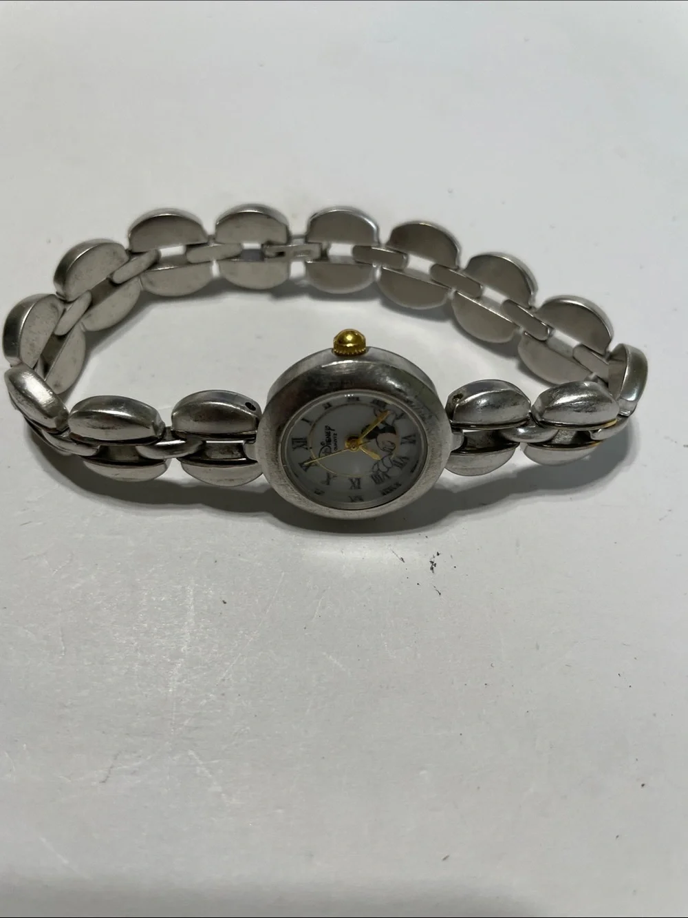 Disney Silver and White Women's Bracelet Watch with Roman Dial
